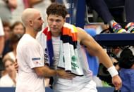 Adrian Mannarino (left) consoles Ben Shelton (right) after the latter's mid-match retirement during the pair's men's singles third-round clash at the 2025 US Open (Source: Getty)